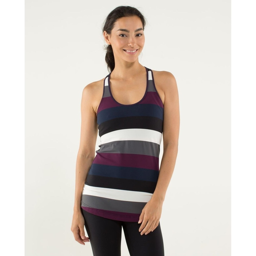 Lululemon Cool Racerback Tank Top Pow Stripe Angel Wing Hyper Plum Womens S?